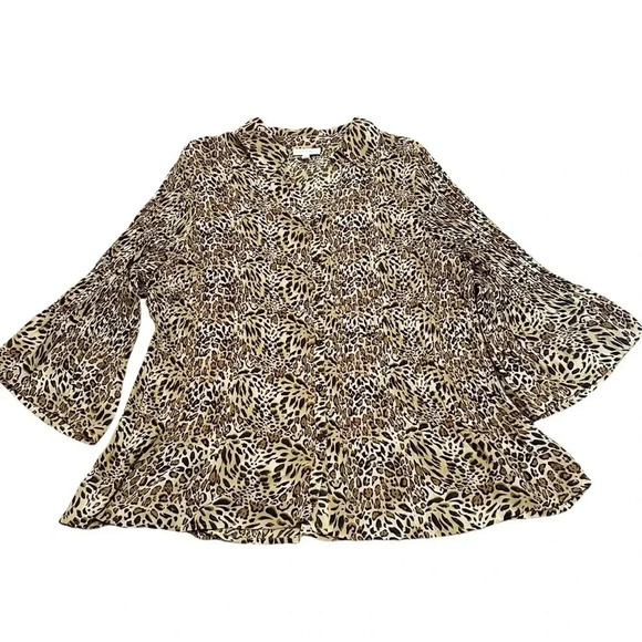 Y2K plus size fashion bug leopard print blouse 3/4 sleeve size 3x - Picture 1 of 11